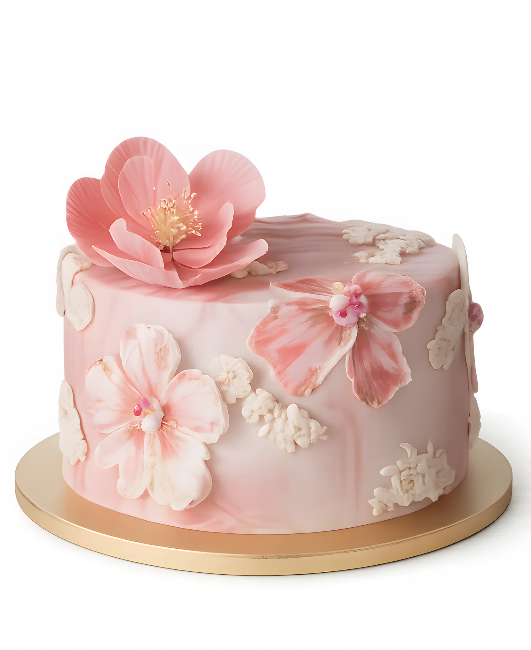 Мраморный торт на 8 марта с цветами из мастики Фото