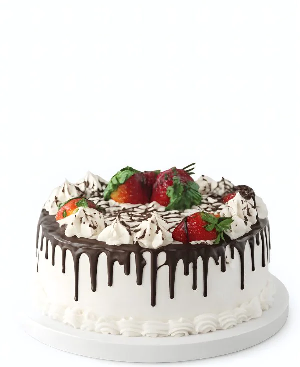 Недорогой торт из крема с шоколадом и клубникой Фото