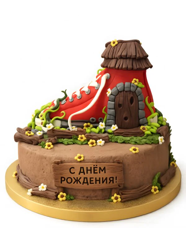 Необычный торт с фигуркой кроссовка-дома на день рождения Фото