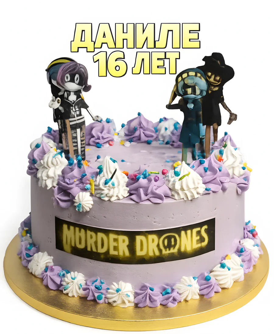 Необычный торт с персонажами N и Амдой из Murder Drones Фото