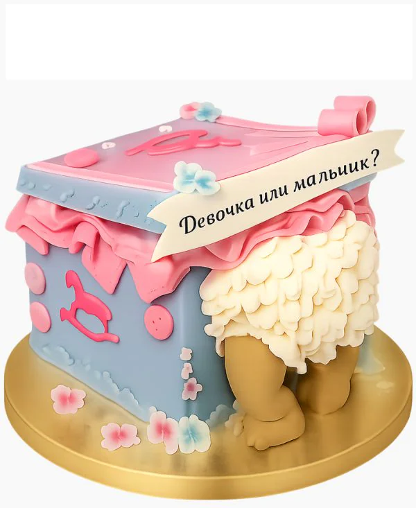 Нежный детский торт с памперсом на рождение ребенка Фото