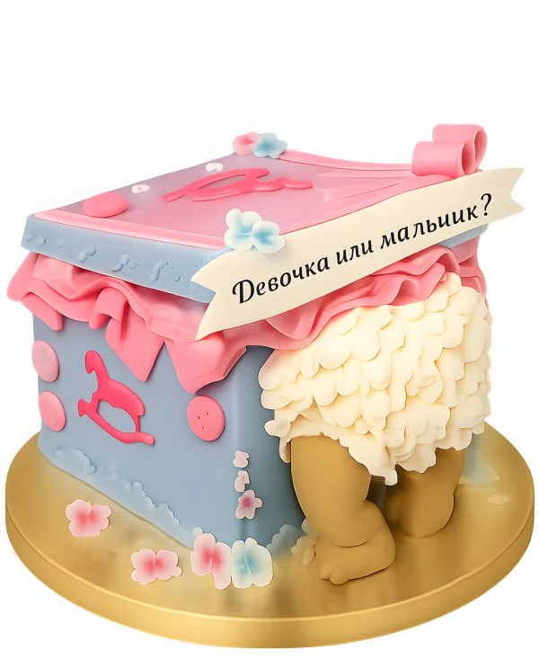 Нежный детский торт с памперсом на рождение ребенка Фото