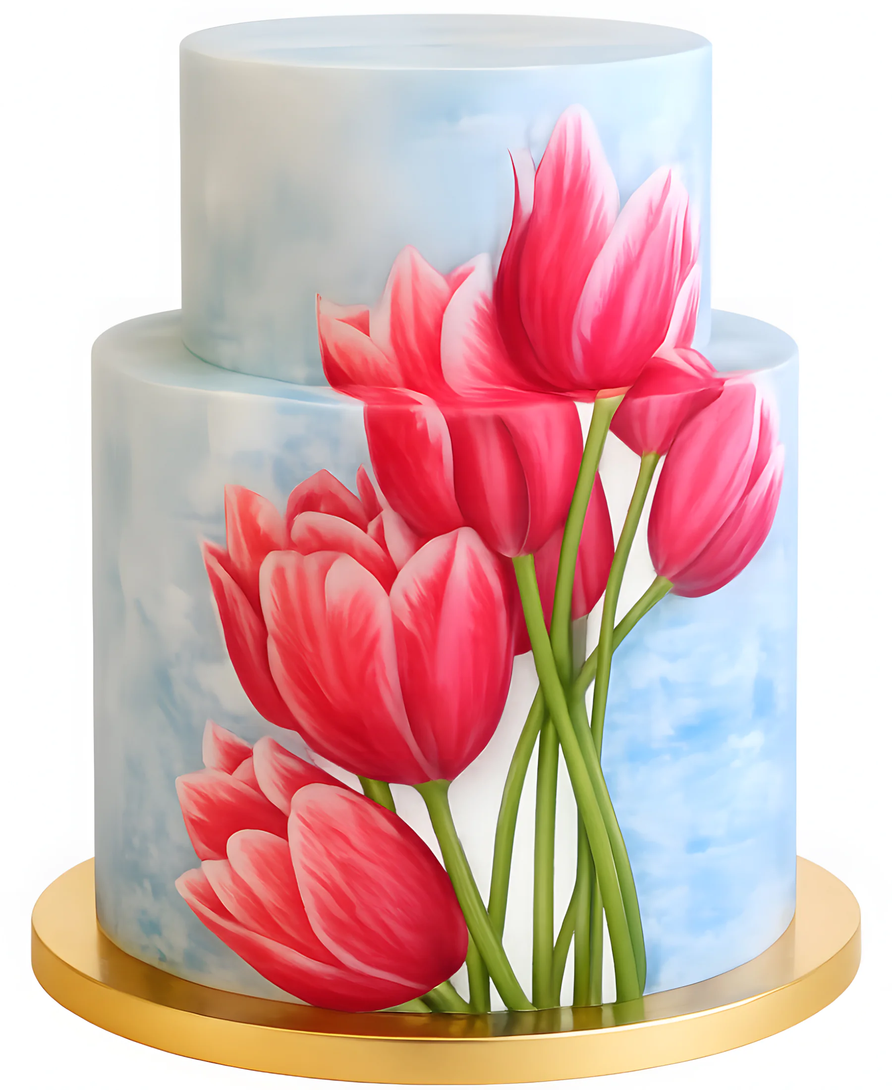 Нежный торт на 8 марта с тюльпанами Фото