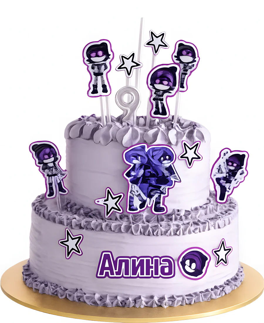 Нежный торт с персонажами Murder Drones со звездами Фото