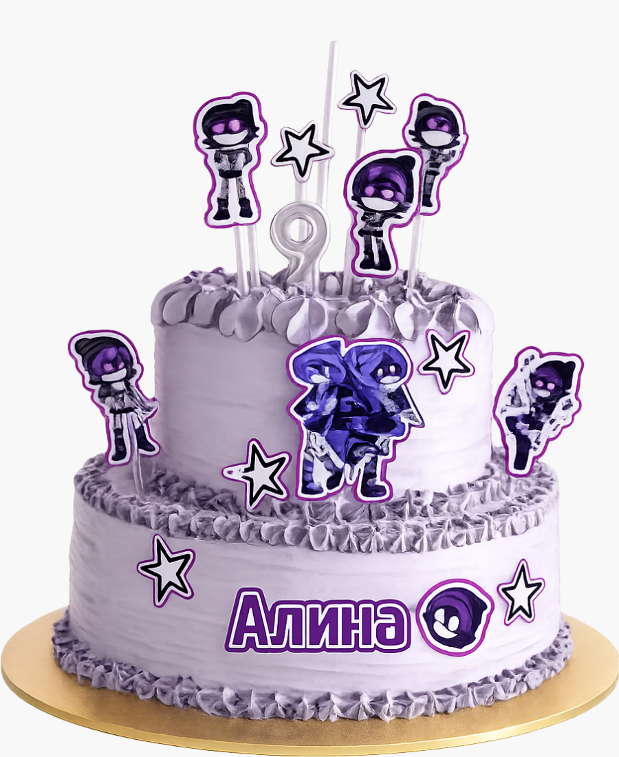 Нежный торт с персонажами Murder Drones со звездами Фото