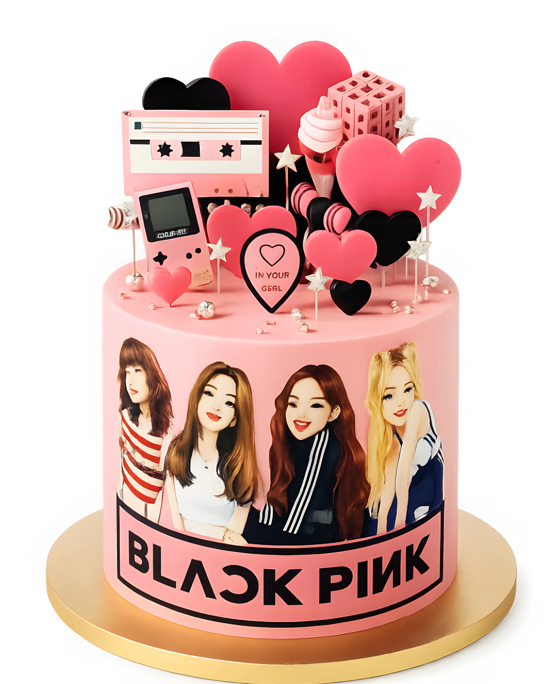 Торт с сердечками и фото вокалисток Blackpink Фото