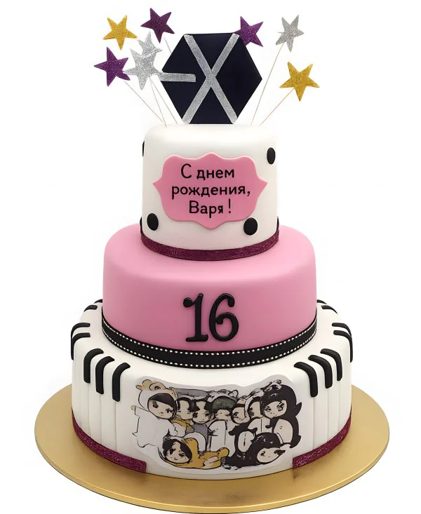 Торт на 16 лет с кей-поп группой ЕХО Фото