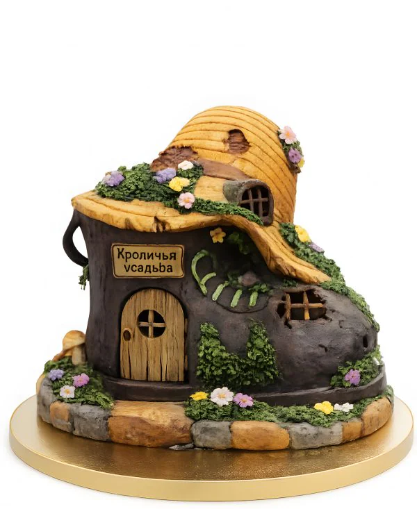 Оригинальный торт лесная хижина в форме ботинка Фото