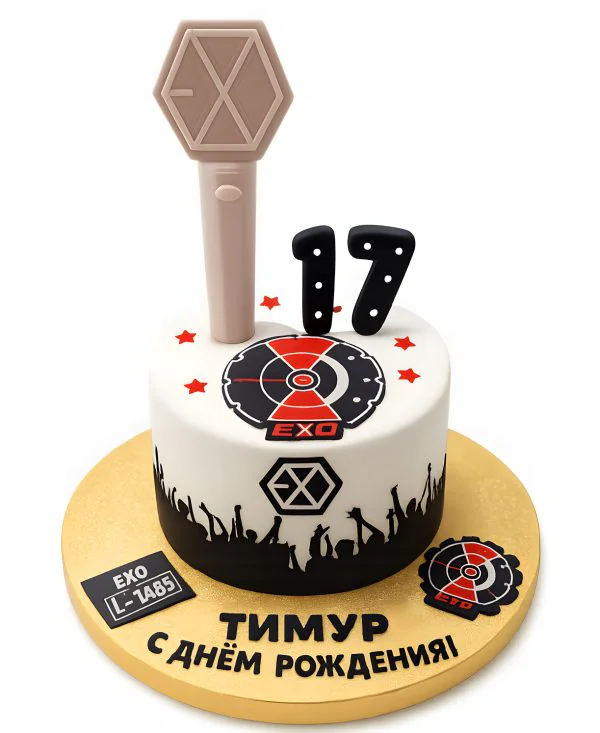 Торт на 17 лет с лого группы ЕХО Фото