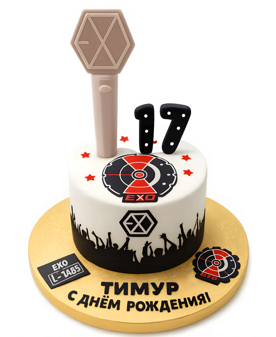 Торт на 17 лет с лого группы ЕХО Фото