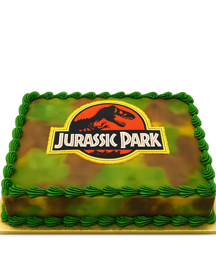Прямоугольный торт по тематике Юрского периода Фото