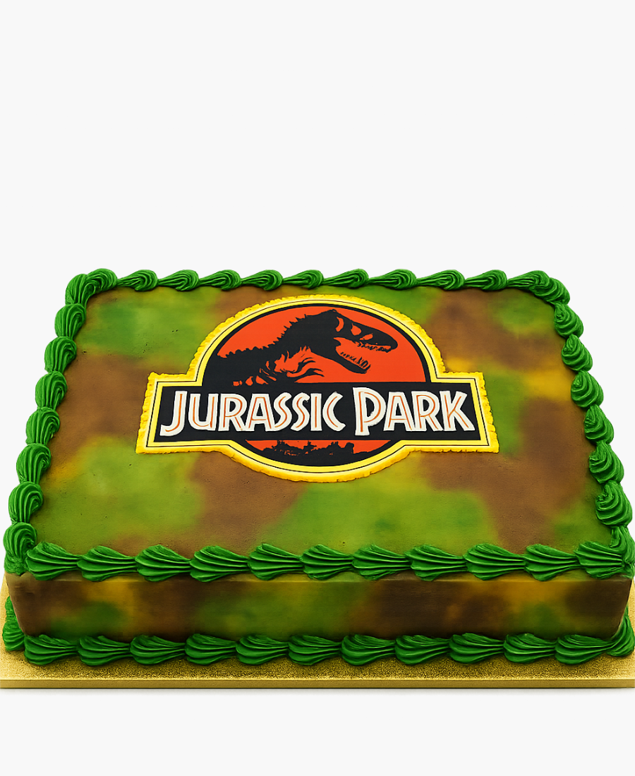 Прямоугольный торт по тематике Юрского периода Фото