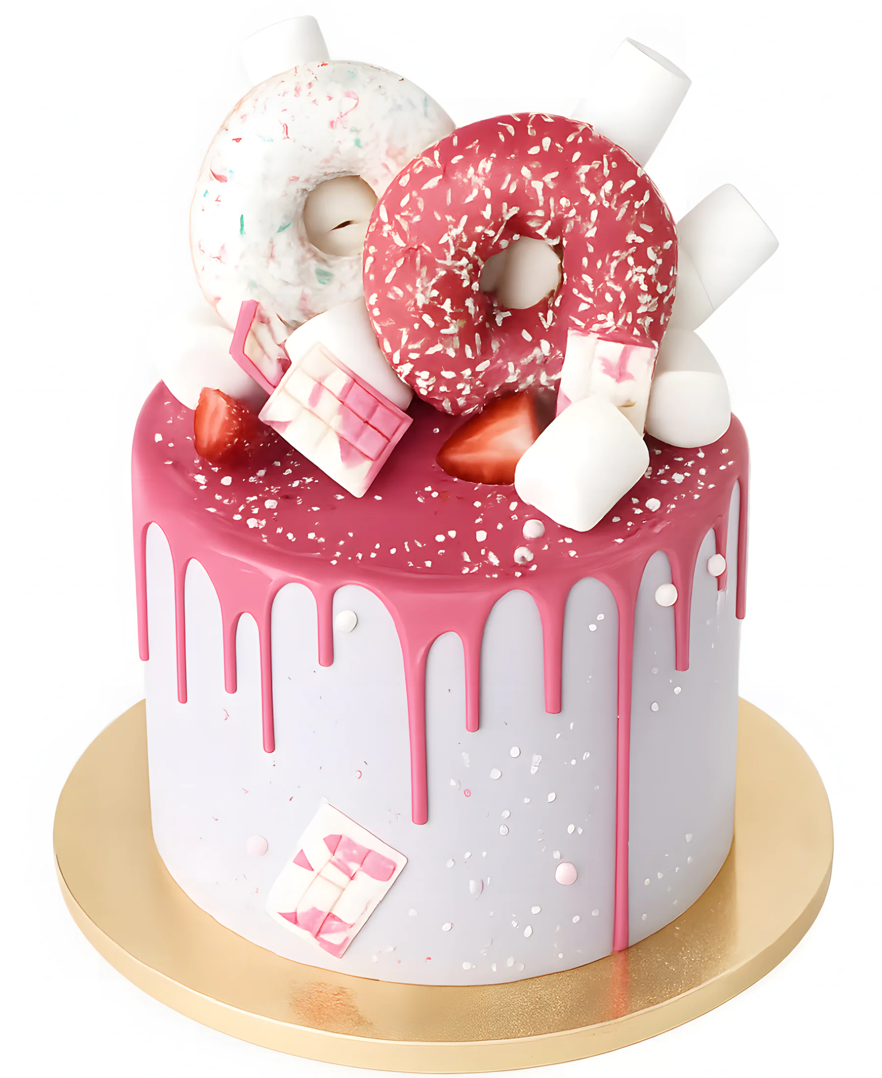 Детский торт с пончиками и клубникой Фото