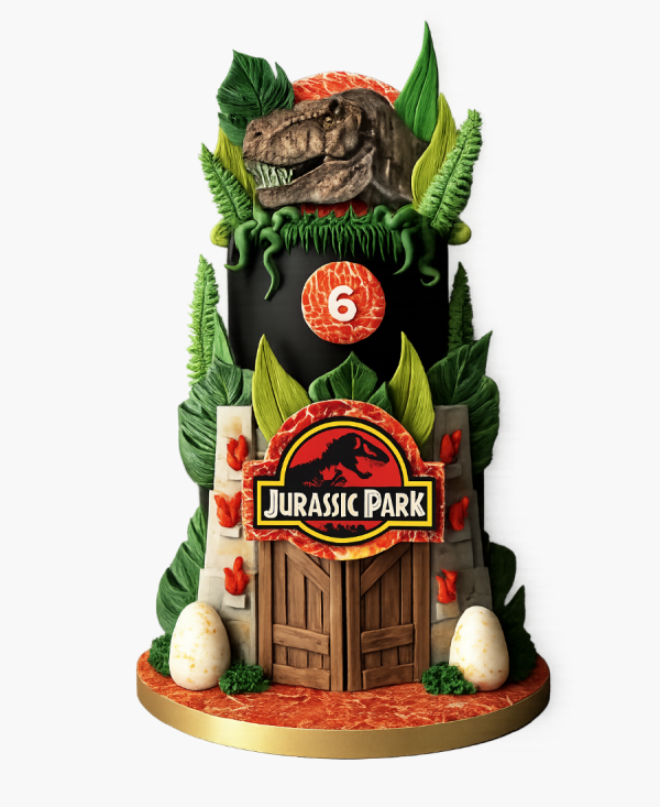 Шикарный торт по тематике Юрского периода с тираннозавром Фото