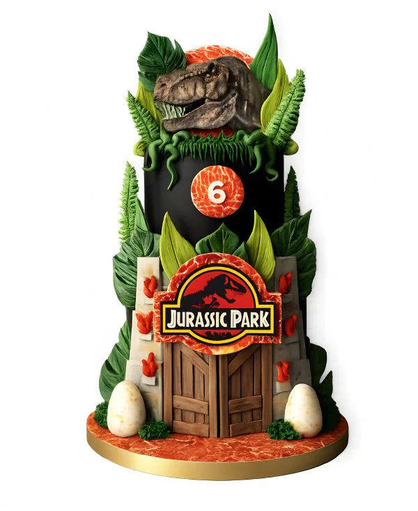 Шикарный торт по тематике Юрского периода с тираннозавром Фото