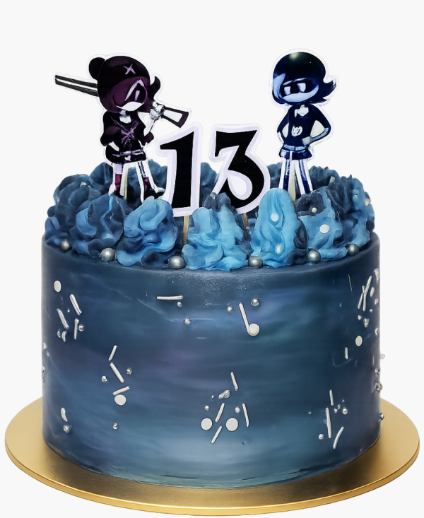 Синий торт на 13 лет с Узи и Лиззи Фото