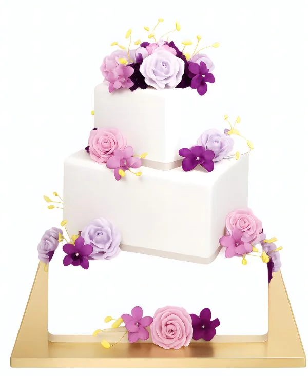 Квадратный свадебный торт сиреневые цветы Фото