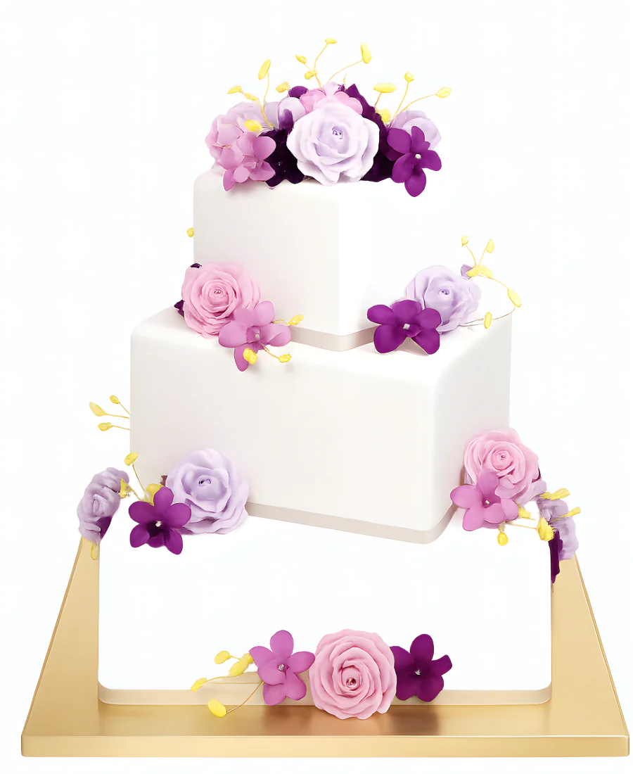 Квадратный свадебный торт сиреневые цветы Фото