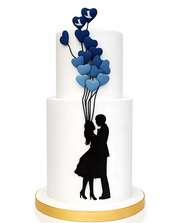 Торт на годовщину свадьбы с силуэтами и шариками Фото
