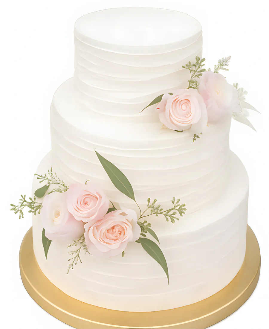 Белый свадебный торт с кремом и ранункулюсами Фото