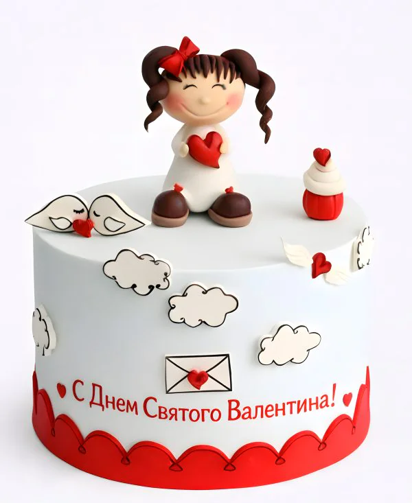 Милый торт с девочкой в облаках и сердечках Фото