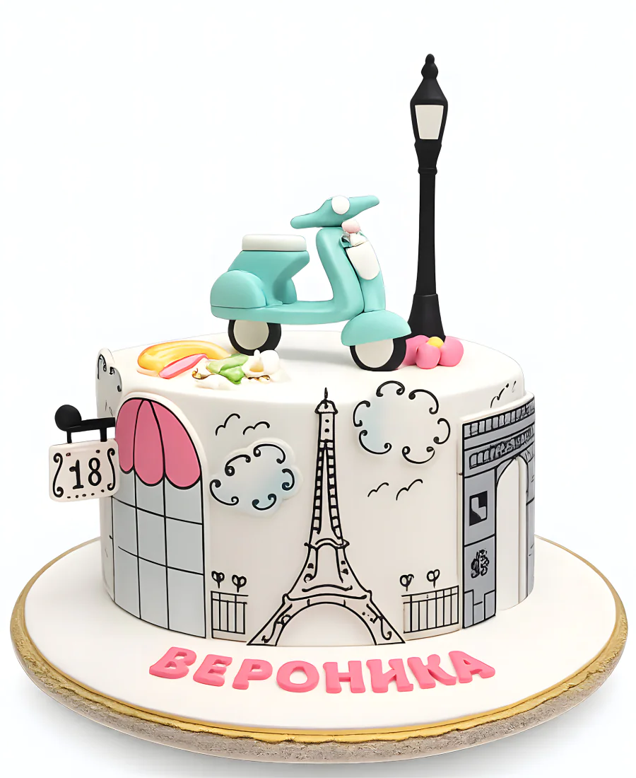 Торт с Эйфелевой башней и фонариком Фото