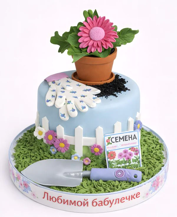 Нежно-голубой торт огород Фото