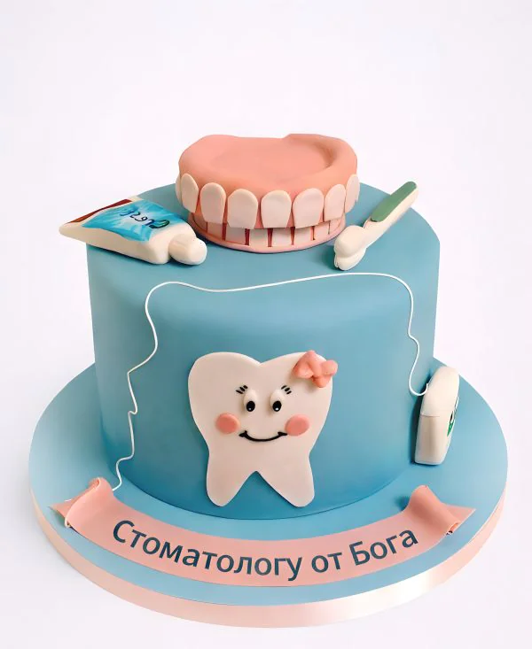 Синий торт для стоматолога с челюстью Фото