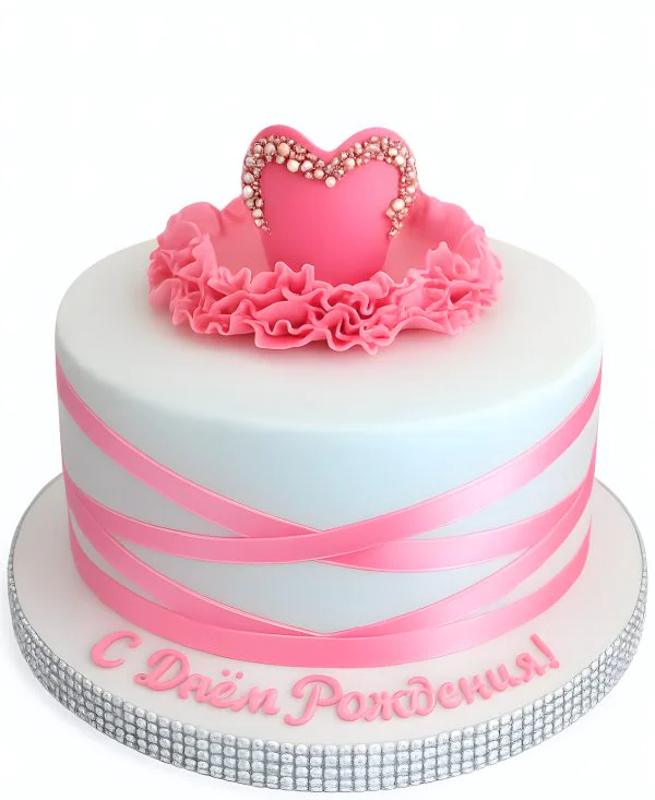 Голубой торт с розовыми лентами и шкатулкой Фото