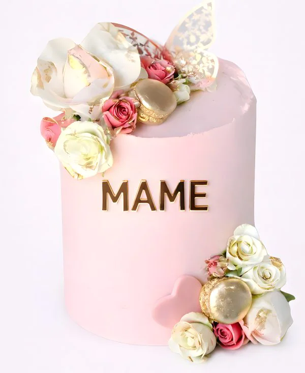 Торт на юбилей маме с цветами и бабочками Фото