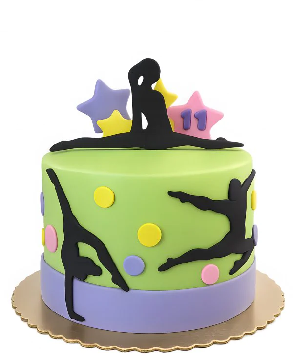 Зеленый торт Гимнастика с фигурками гимнасток Фото