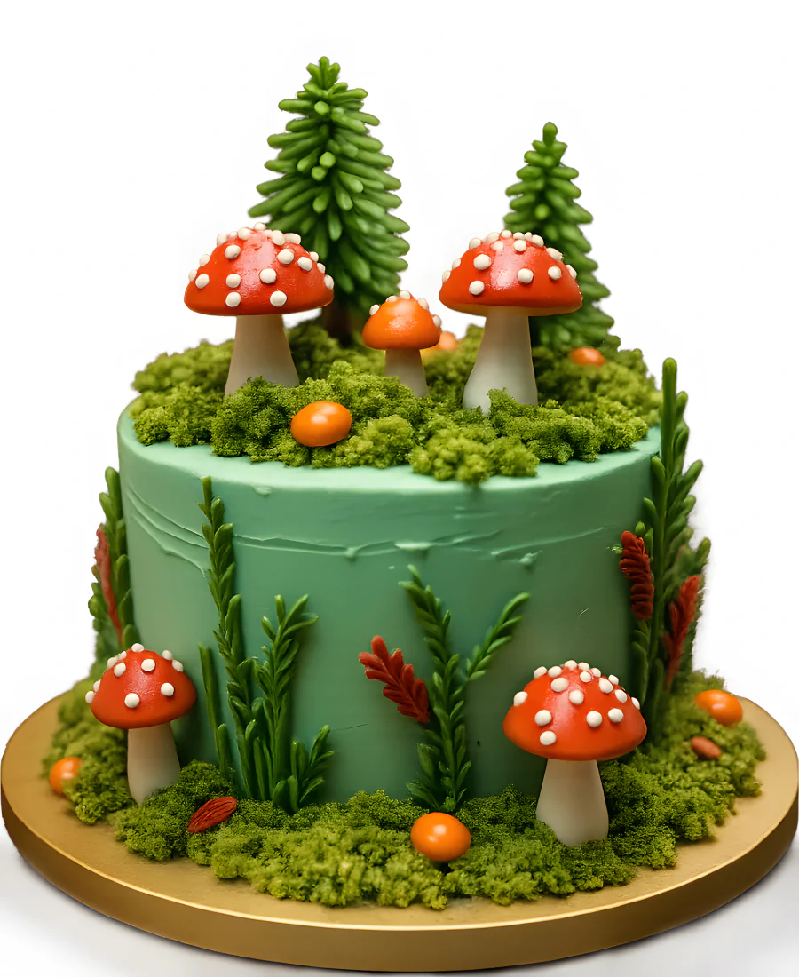 Торт Грибная долина в лесу среди мха Фото