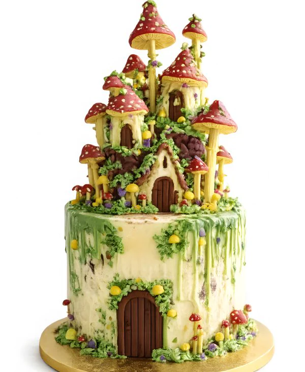 Торт Грибной город с зеленой глазурью Фото