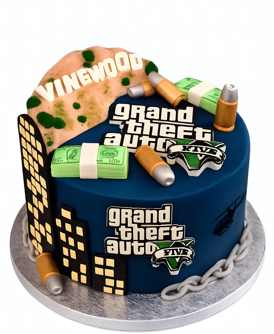 Торт с логотипом GTA и деньгами Фото