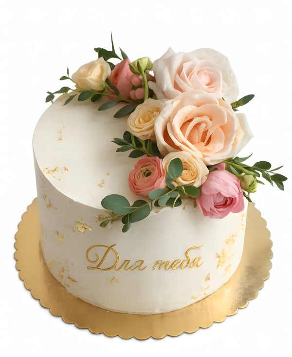 Торт из крема на 8 марта с розами Фото