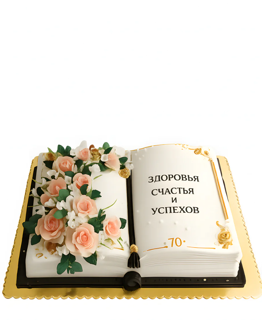 Торт открытая книга с цветами Фото