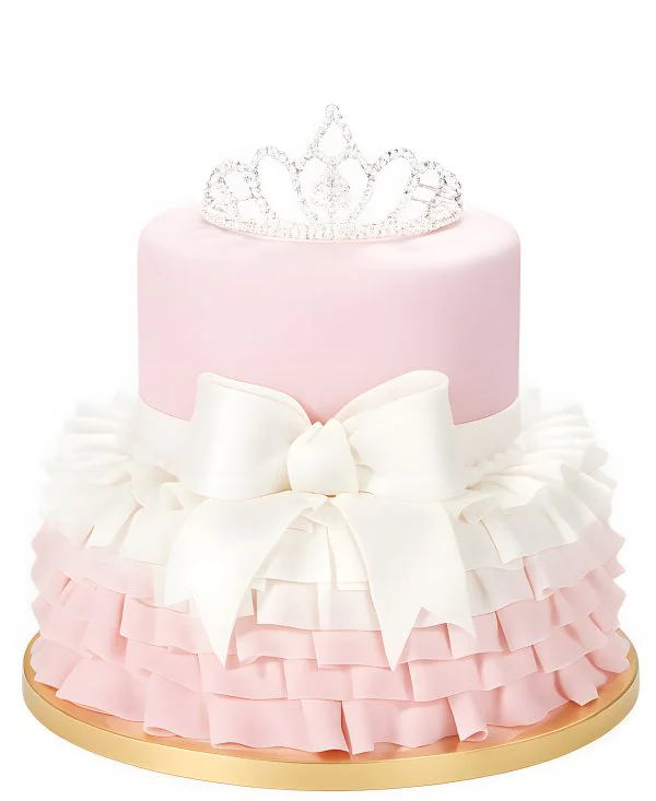 Детский торт с короной, рюшами и бантом Фото
