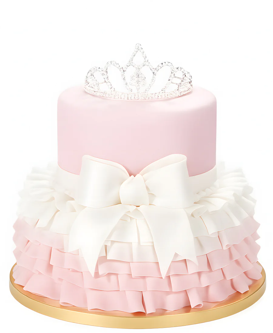 Детский торт с короной, рюшами и бантом Фото