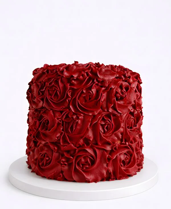 Красный торт с цветами из крема без мастики Фото