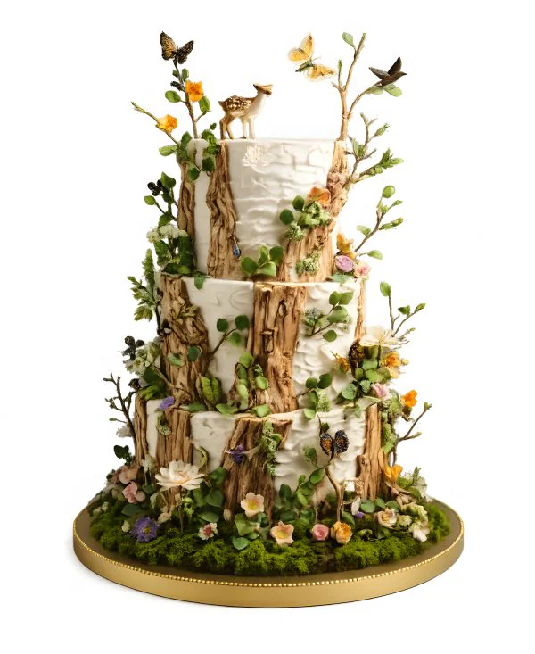 Торт лесной пейзаж с оленем и бабочками Фото
