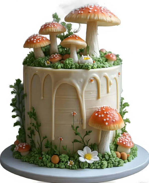 Торт лесные грибочки с цветочками Фото