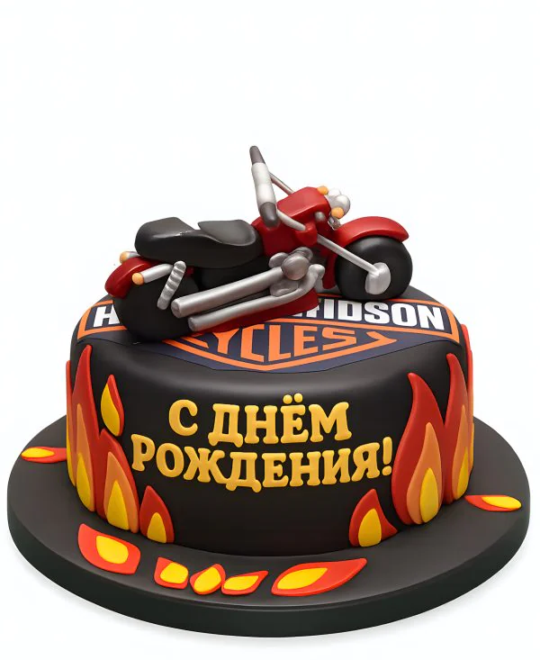 Стильный черный торт с мотоциклом Фото