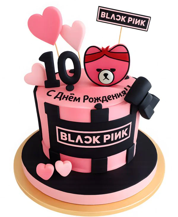 Торт на 10 лет с мишкой Blackpink Фото