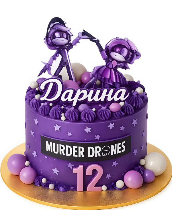 Торт на 12 лет по тематике Murder Drones Фото