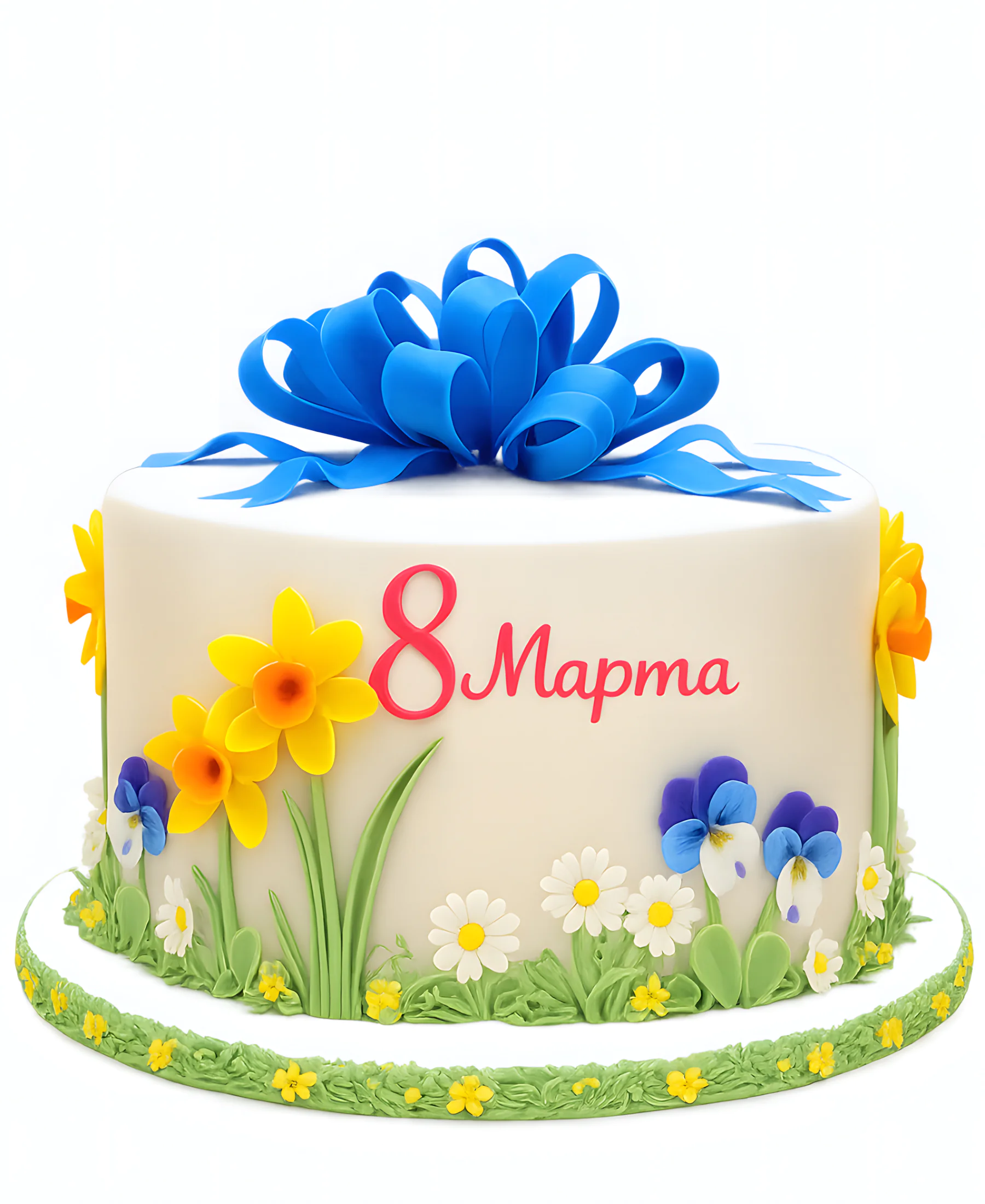Торт на 8 марта с цветами из мастики Фото