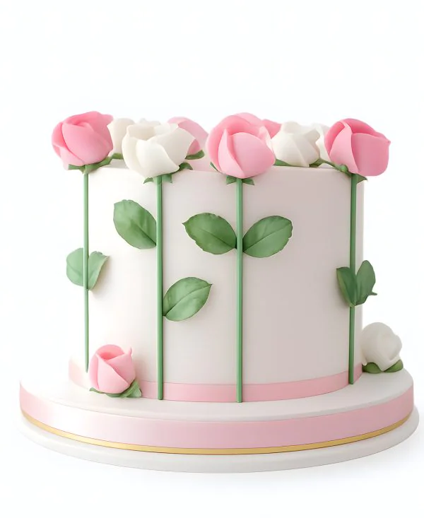 Недорогой торт с розами из мастики Фото