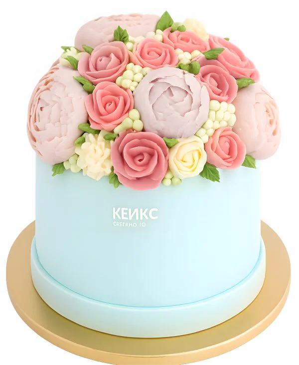 Торт на 8 марта с букетом цветов Фото