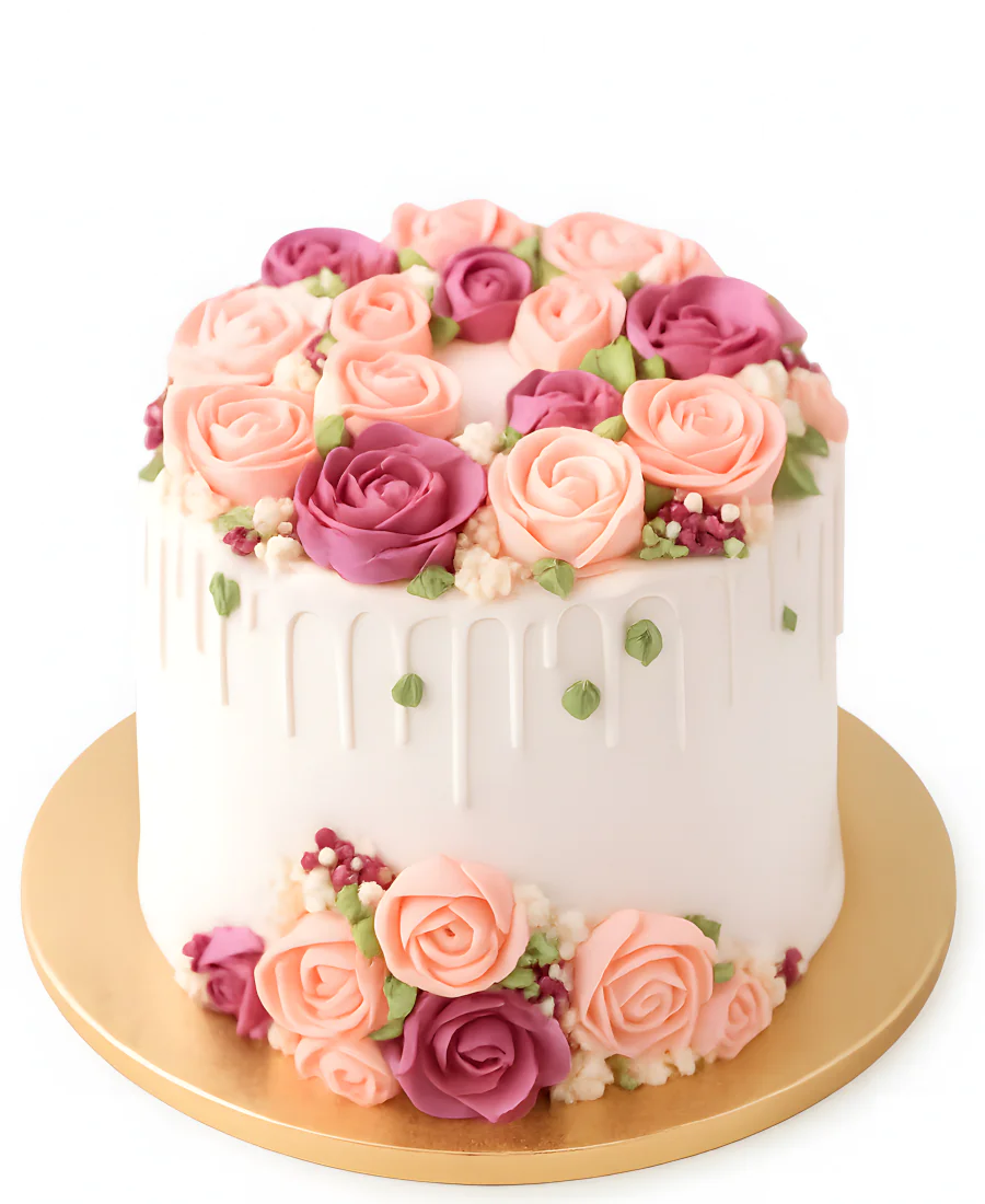Торт на 8 марта с подтеками и цветами Фото