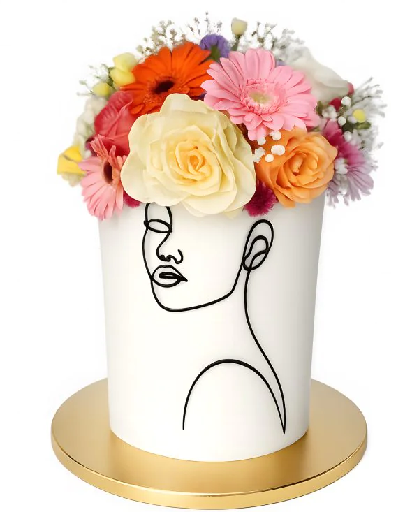 Торт на 8 марта с живыми цветами и фотопечатью Фото