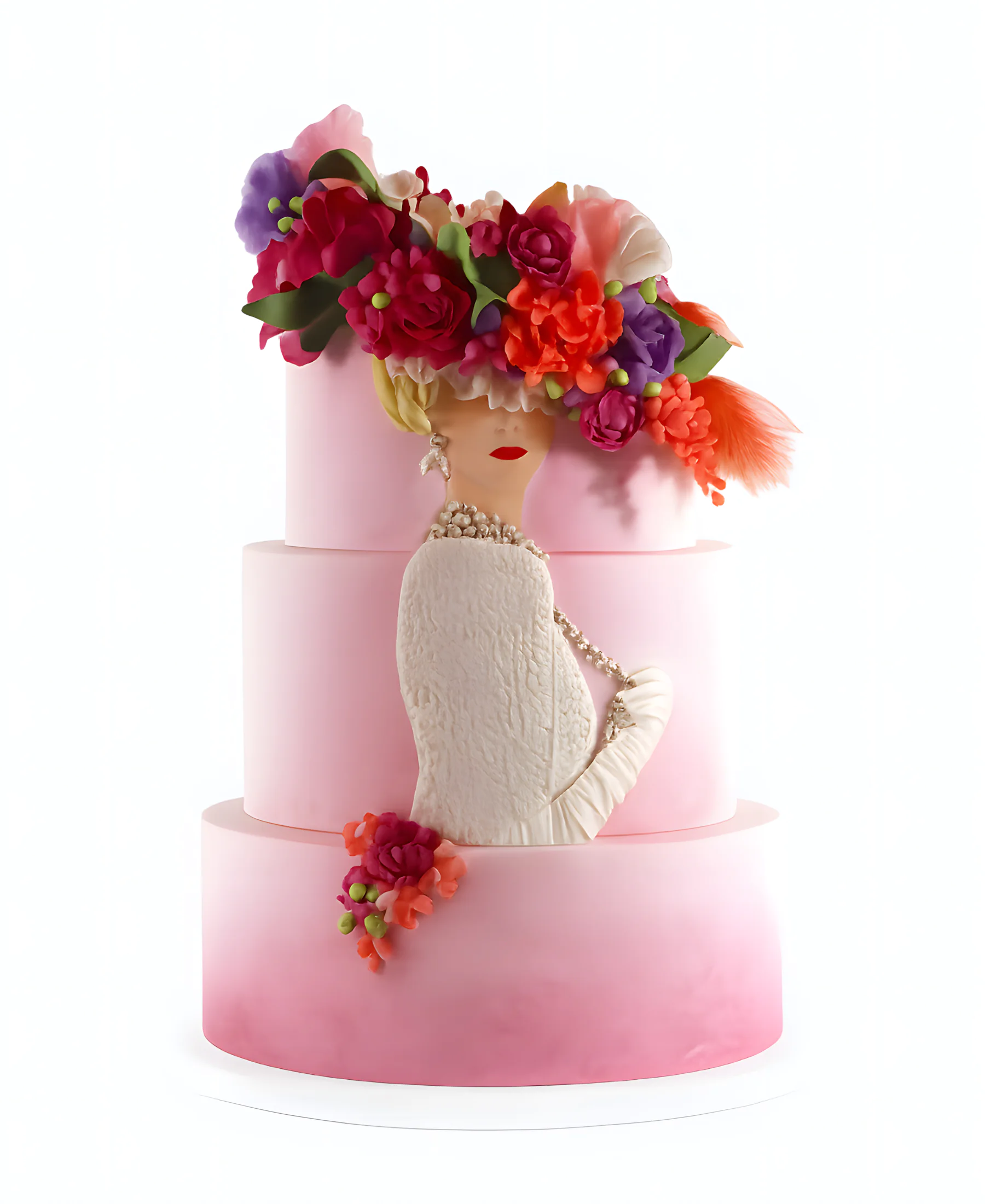 Торт в розовом цвете с цветами для женщины Фото